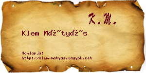 Klem Mátyás névjegykártya